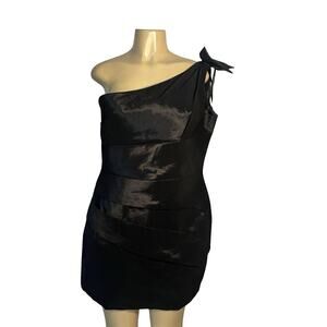 Anny Lee Dress Womens XL Black One Shoulder Bow Mini Party Formal New With Tags‎